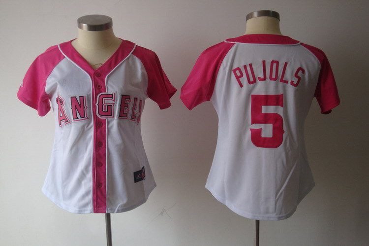 Women 2017 MLB Los Angeles Angels #5 Pujols Pink Splash Fashion Jersey->->Women Jersey